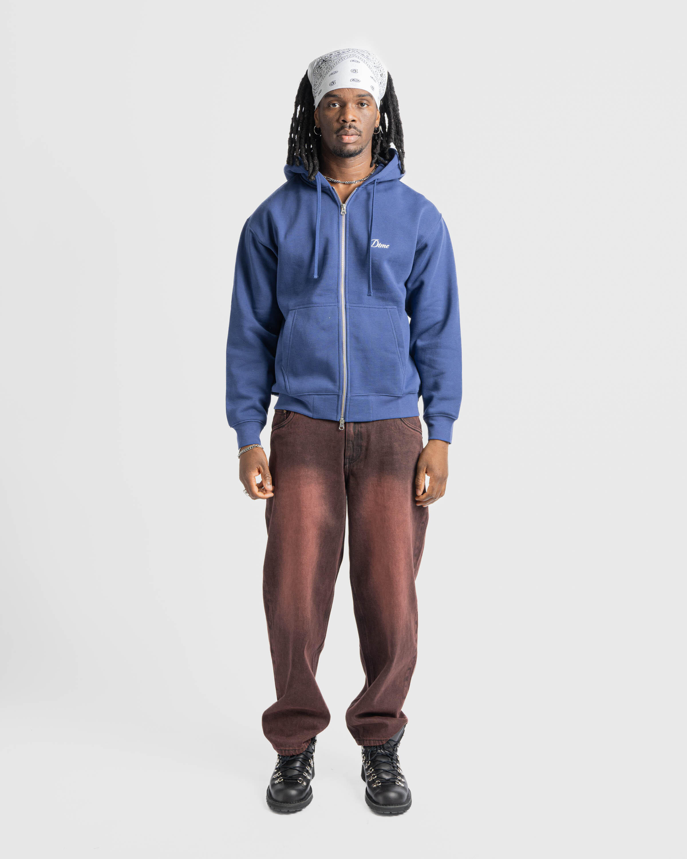 Dime Cursive Zip Hoodie | DIMEFA2425BLU | AFEW STORE